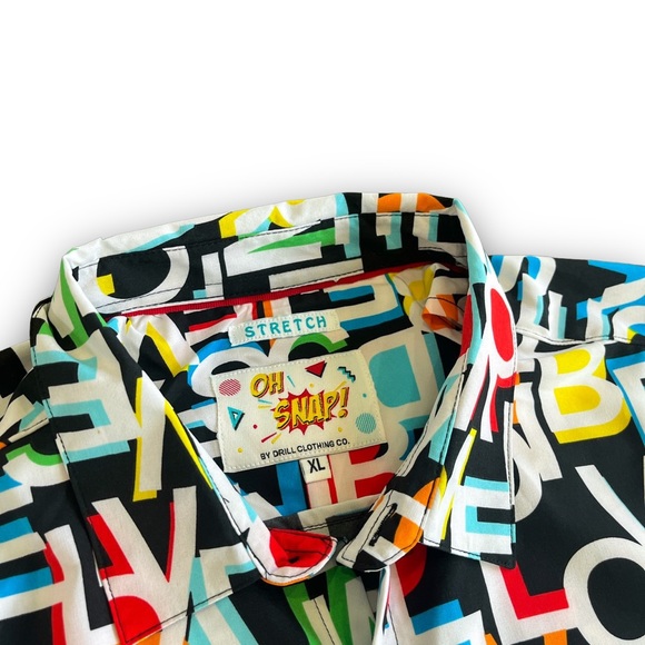 Black Button Down All Over Print Letters Shirt - Picture 3 of 4